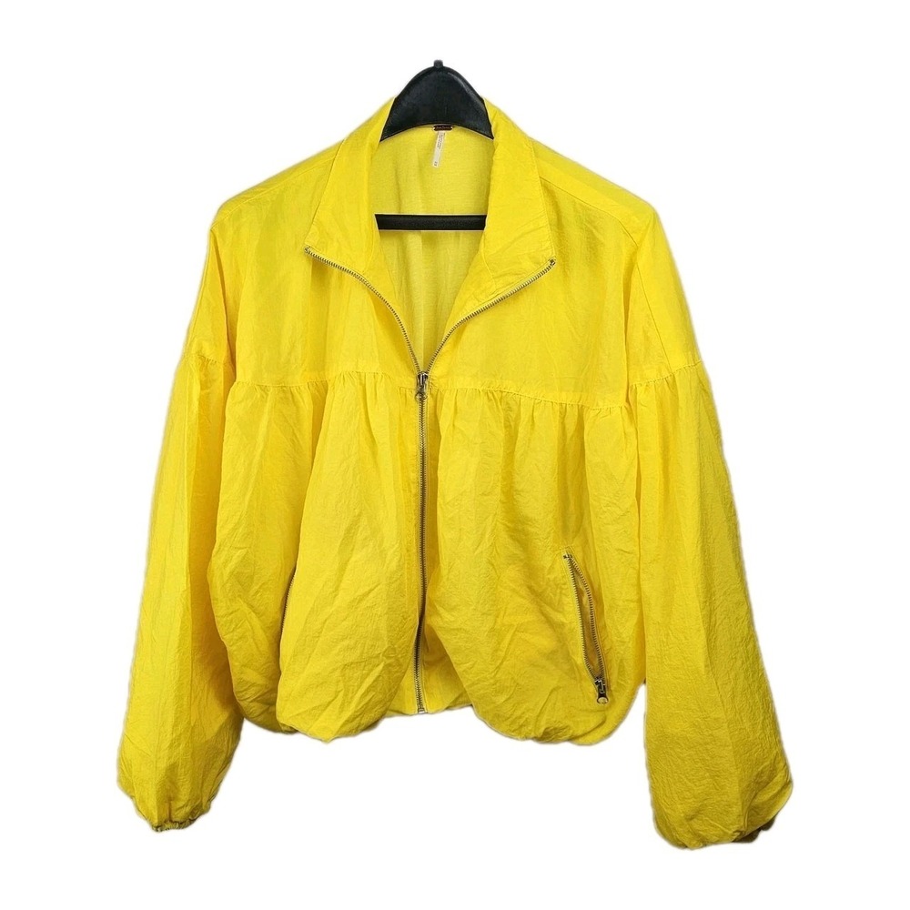 Free People Windbreaker Jacket Bright Yellow Oversized Full-Zip Pockets Size M
